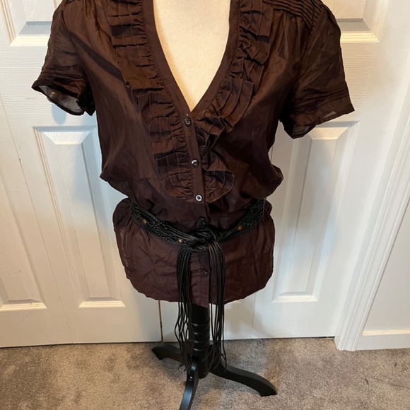 Bebe size L silk blend shirt with belt - Picture 2 of 14